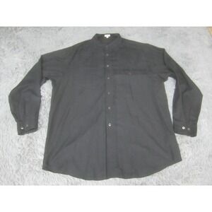 Cypress Grove Shirt Mens Large Black 100% Silk Long Sleeve Band Collar Button Up